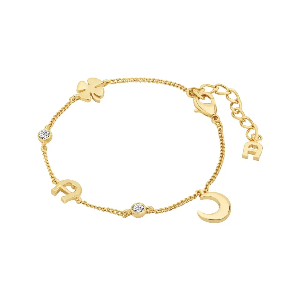 Aigner Bracelet Gold Plated Bon Voyage With Flower & Moon Charms Design