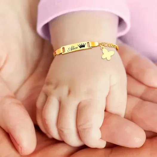 Gold Children's Bracelet With Butterfly Pendant