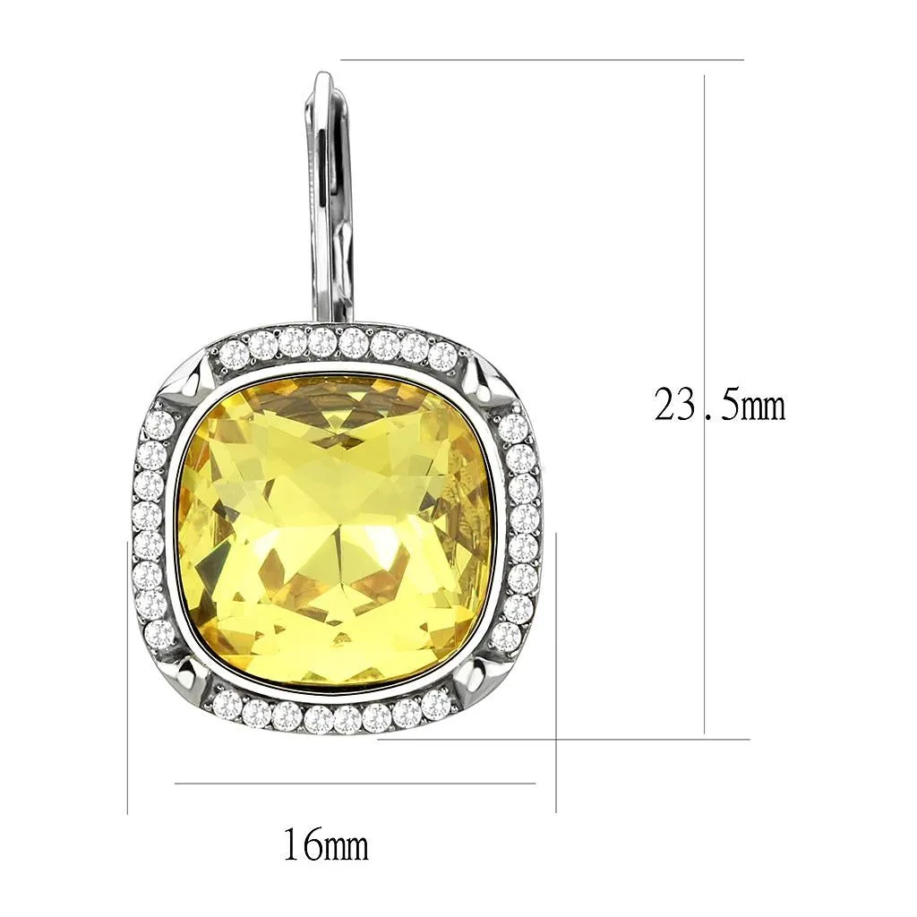 High polished (no plating) Stainless Steel Earrings with Top Grade Crystal in Topaz for Women Topaz Stone Color Style DA379