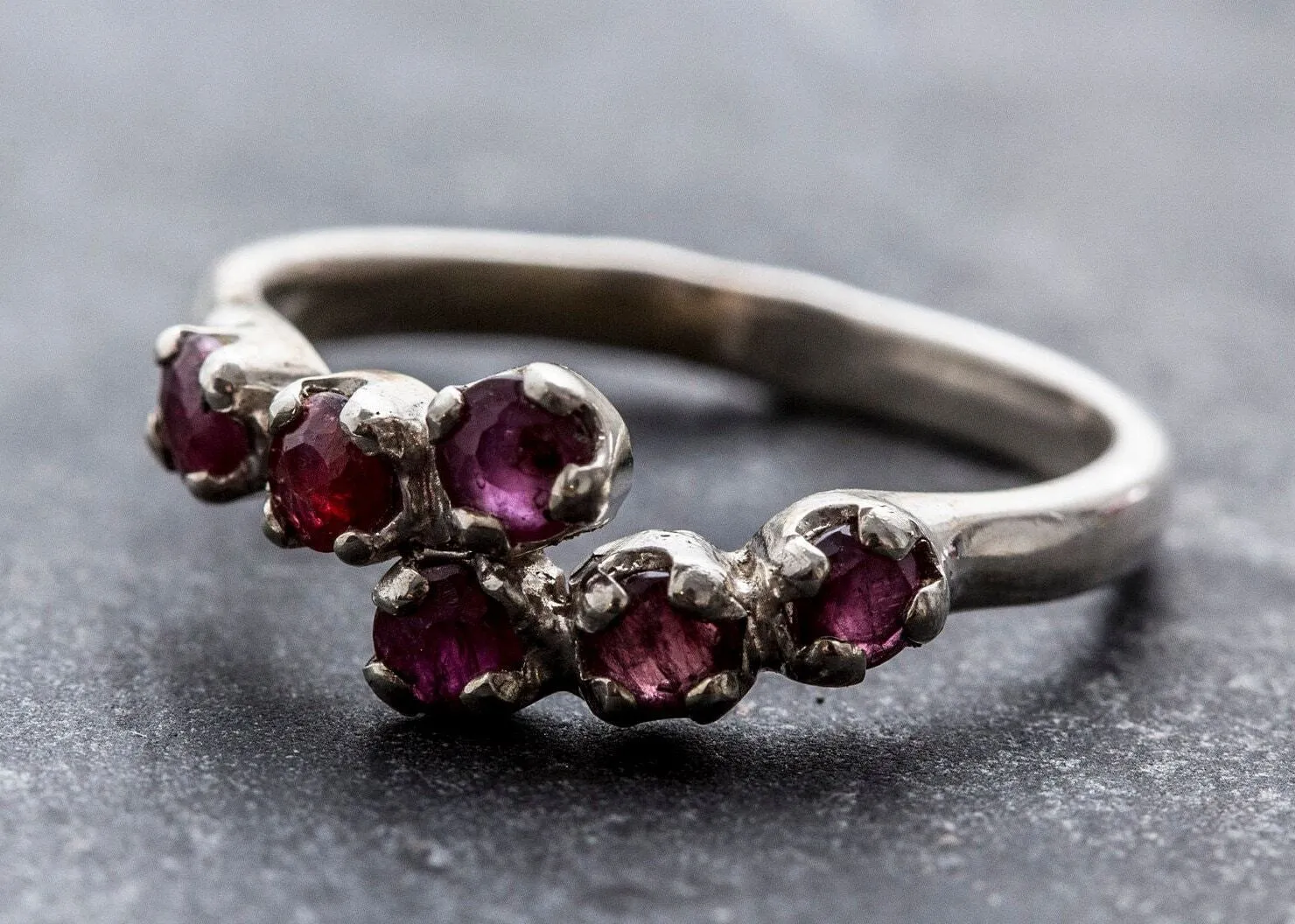 Natural Ruby Ring - Red Bypass Ring - 6 Stone Vintage Ring