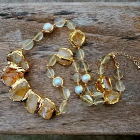 Natural white Pearl & Lemon Quartz Necklace