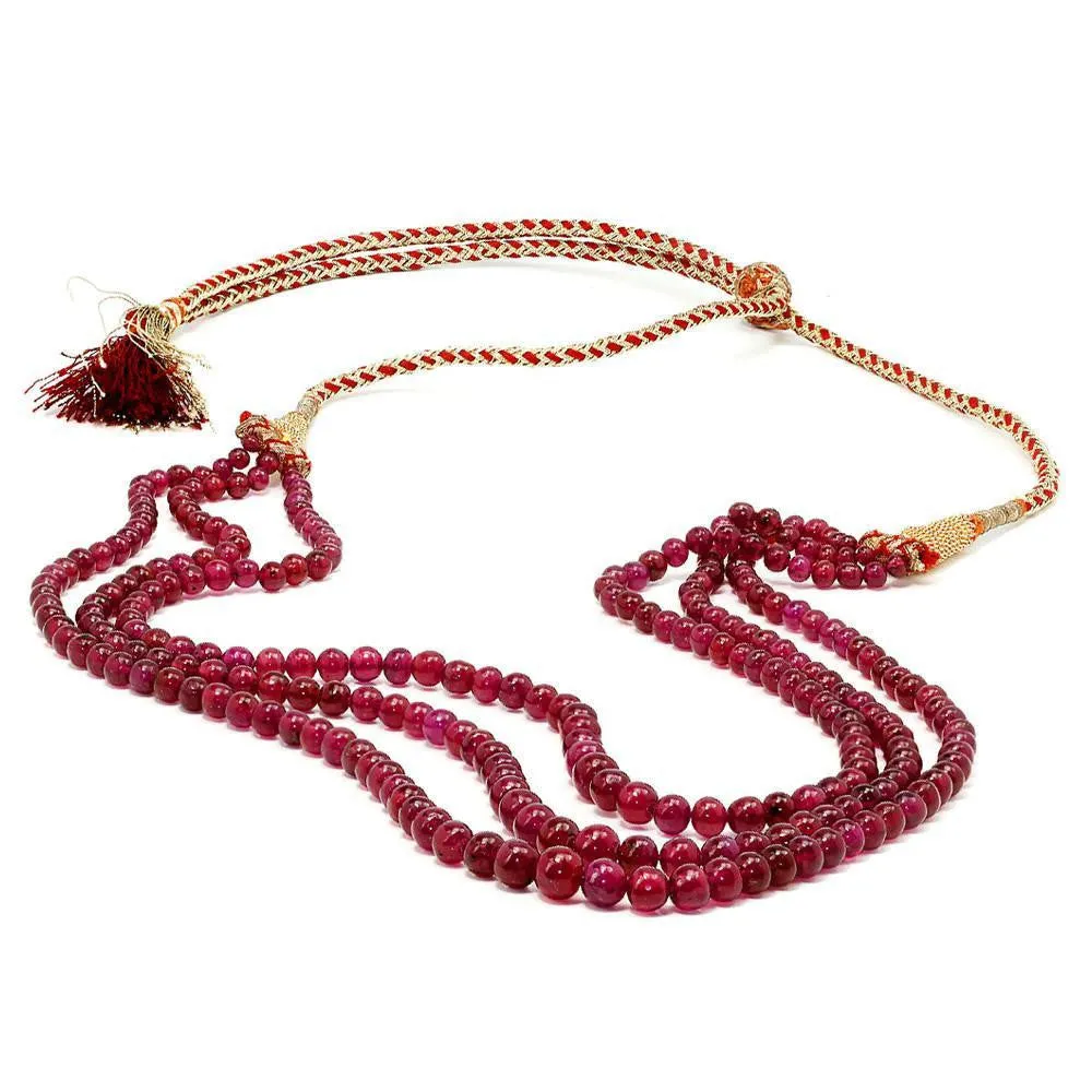 Triple Strand Ruby Bead Necklace 309.86 Carats NOT DYED