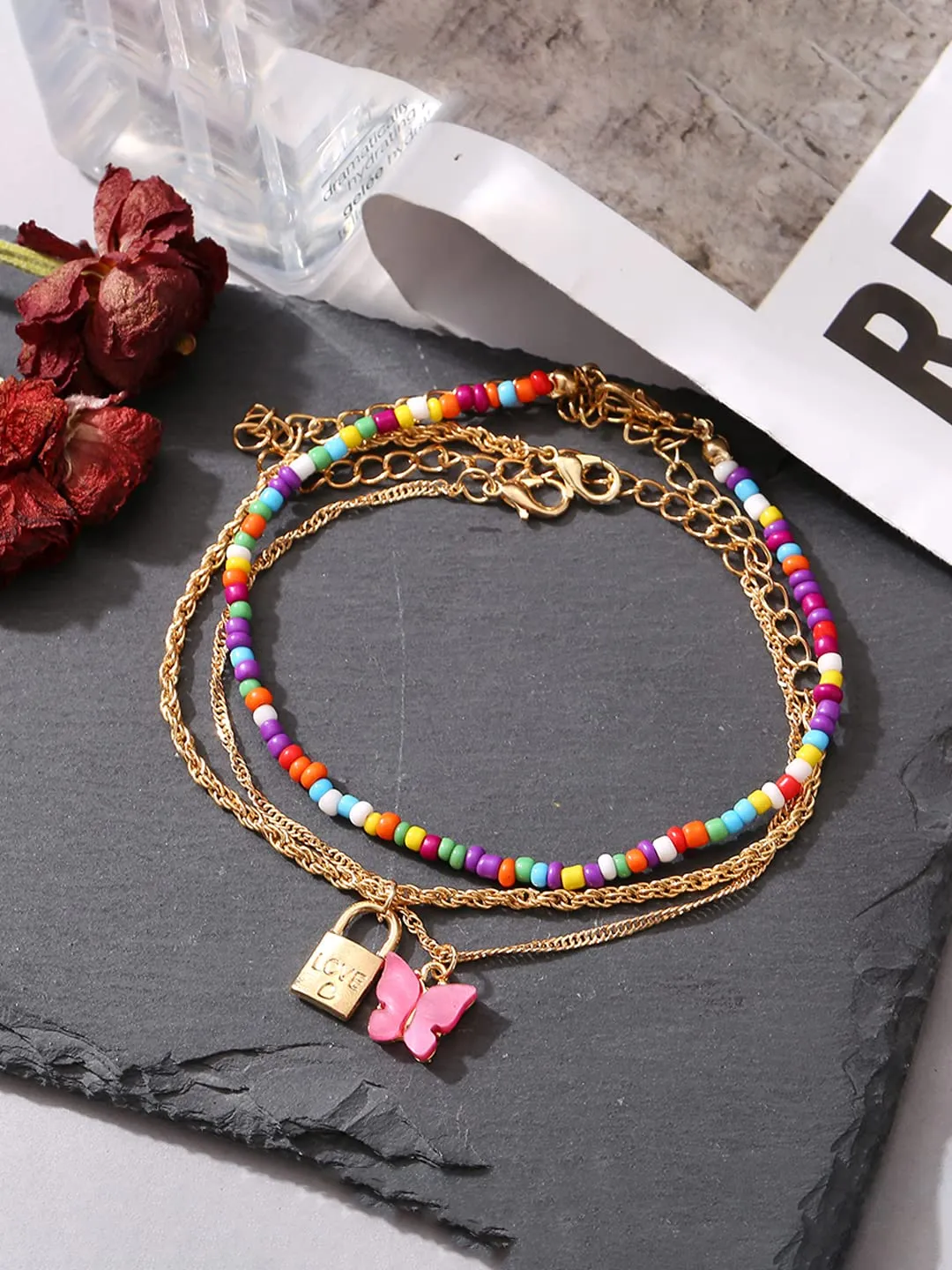 Yellow Chimes Anklets for Women and Girls Fashion Golden Anklets for Women | Gold Plated Layered Chain With Butterfly Anklets Payal for Women |Birthday Gift For Girls and Women